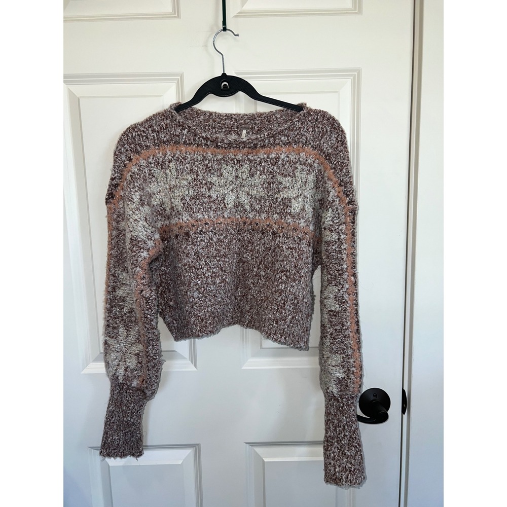 Free People Snowflake Pullover Cropped Sweater Gingerbread Combi Size Small
